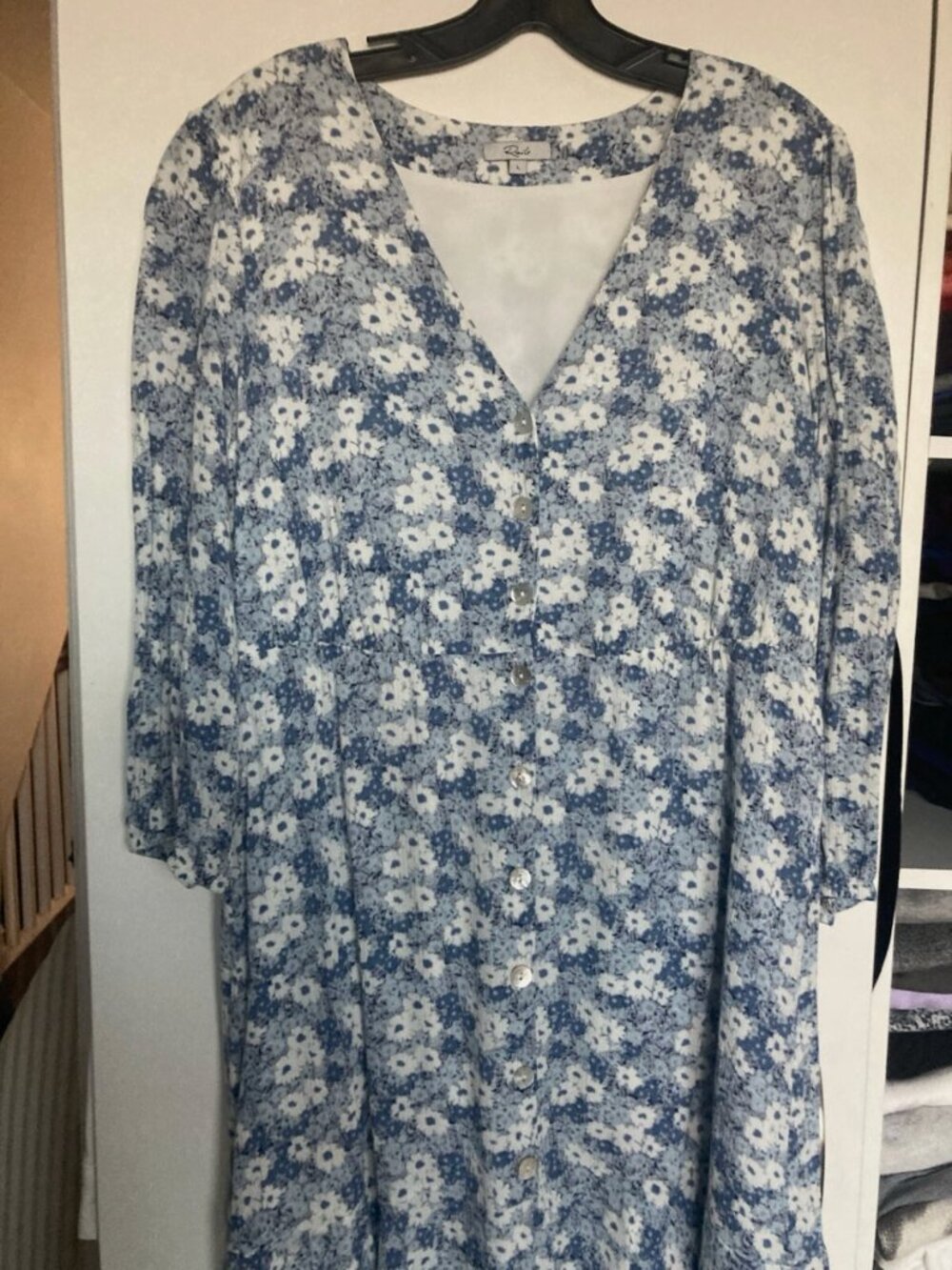 RAILS Elsie Long Sleeve Dress - Blue Jasmine Knee Floral Dress Ruffle Hem Size L